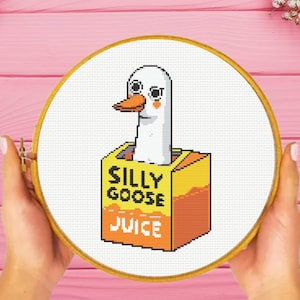 Silly Goose Juice Cross Stitch Pattern, Duck Cross Stitch Pattern, funny cross stitch pattern, instant download