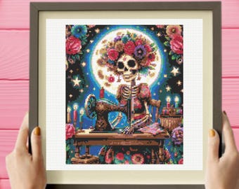 Sewing Skeleton Cross Stitch Pattern, Tarot Card Cross Stitch Pattern, instant pdf download