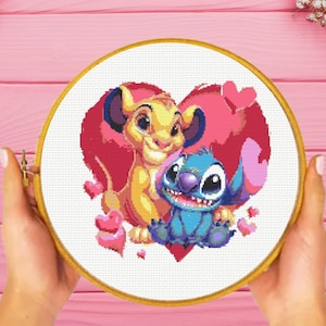 Stitch Cross Stitch Pattern,  Simba Cross Stitch Pattern, Lion King Cross Stitch Pattern, instant download