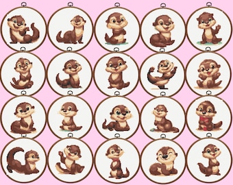 Otter Cross Stitch Pattern, 20 Sea Otters Cross Stitch Pattern, Set of 20 Otters - Instant PDF Download