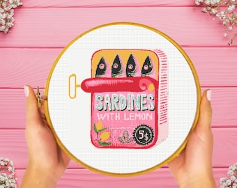 Sardine Can Cross Stitch Pattern, Fish Can Cross Stitch Pattern, instant download