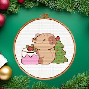 Christmas Capybara Cross Stitch Pattern, instant download