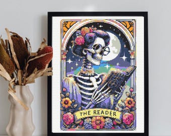 The Reader Cross Stitch Pattern, Tarot Card Cross Stitch Pattern, instant pdf download