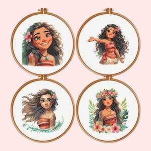 Moana Cross Stitch Pattern , Set of 4 Princess Moana Cross Stitch Pattern, instant download