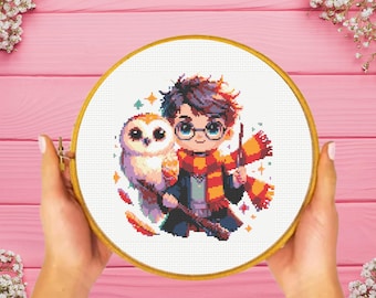 Wizard and Owl Cross Stitch Pattern: Magic Embroidery (Digital Download)