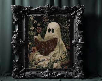 Bookworm Ghost Cross Stitch Pattern , Ghost Embroidery, instant pdf download