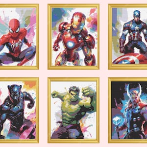 Hero Cross Stitch Pattern , Set of 6 Hero Icons Cross Stitch Pattern, instant download