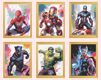 Hero Cross Stitch Pattern , Set of 6 Hero Icons Cross Stitch Pattern, instant download
