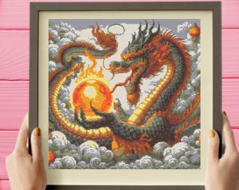 Lake Dragon Cross Stitch Pattern , Realistic Cross Stitch Pattern, Fantasy Embroidery, instant pdf download, 19 DMC Colors