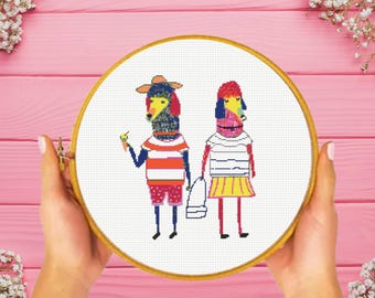 Fashion Trend Dogs Cross Stitch Pattern,  instant download
