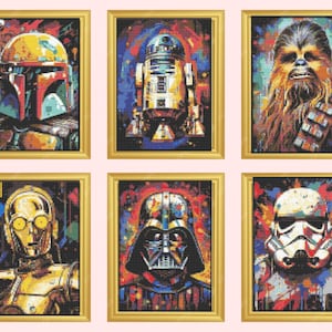 Star Wars Cross Stitch Pattern , Set of 6  Star Wars Icons Cross Stitch Pattern, instant download