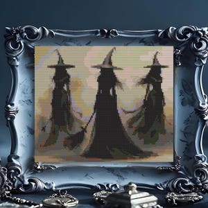 Witch Cross Stitch Pattern , Three Witches Embroidery, instant pdf download