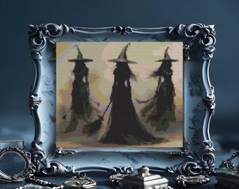 Witch Cross Stitch Pattern , Three Witches Embroidery, instant pdf download