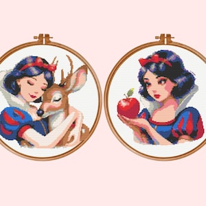 Snow White Cross Stitch Pattern, Set of 2 Princess Cross Stitch Patterns, instant download