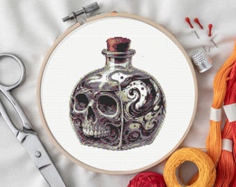 Potion Bottle Cross Stitch Pattern, Skull Bottle Cross Stitch Pattern, Magic Cross Stitch Pattern, Potion, instant pdf download