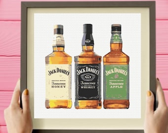 Whiskey Cross Stitch Pattern , Jack Cross Stitch Pattern, Whiskey Bottle Cross Stitch Pattern,  instant download