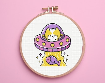 UFO-kruissteekpatroon, Alien Cat-kruissteekpatroon, instant download