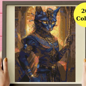 Ancient Cat Cross Stitch Pattern , Realistic Cross Stitch Pattern, Egyptian Mythology Embroidery, instant pdf download, 20 DMC Colors