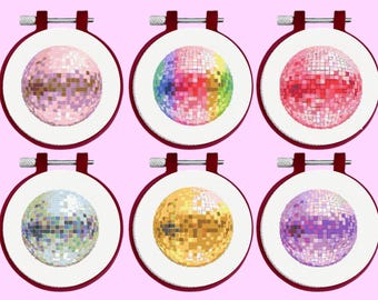 Disco Ball Cross Stitch Pattern, 6 Disco Balls Bundle Set, instant downlaod