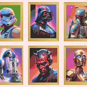 Star Wars Cross Stitch Pattern , Set of 6 Star Wars Icons Cross Stitch Pattern, instant download