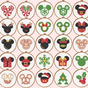 Cartoon Mouse Hat Cross Stitch Pattern , Set of 25 Christmas Little Mouse Hats Cross Stitch Pattern, , instant download