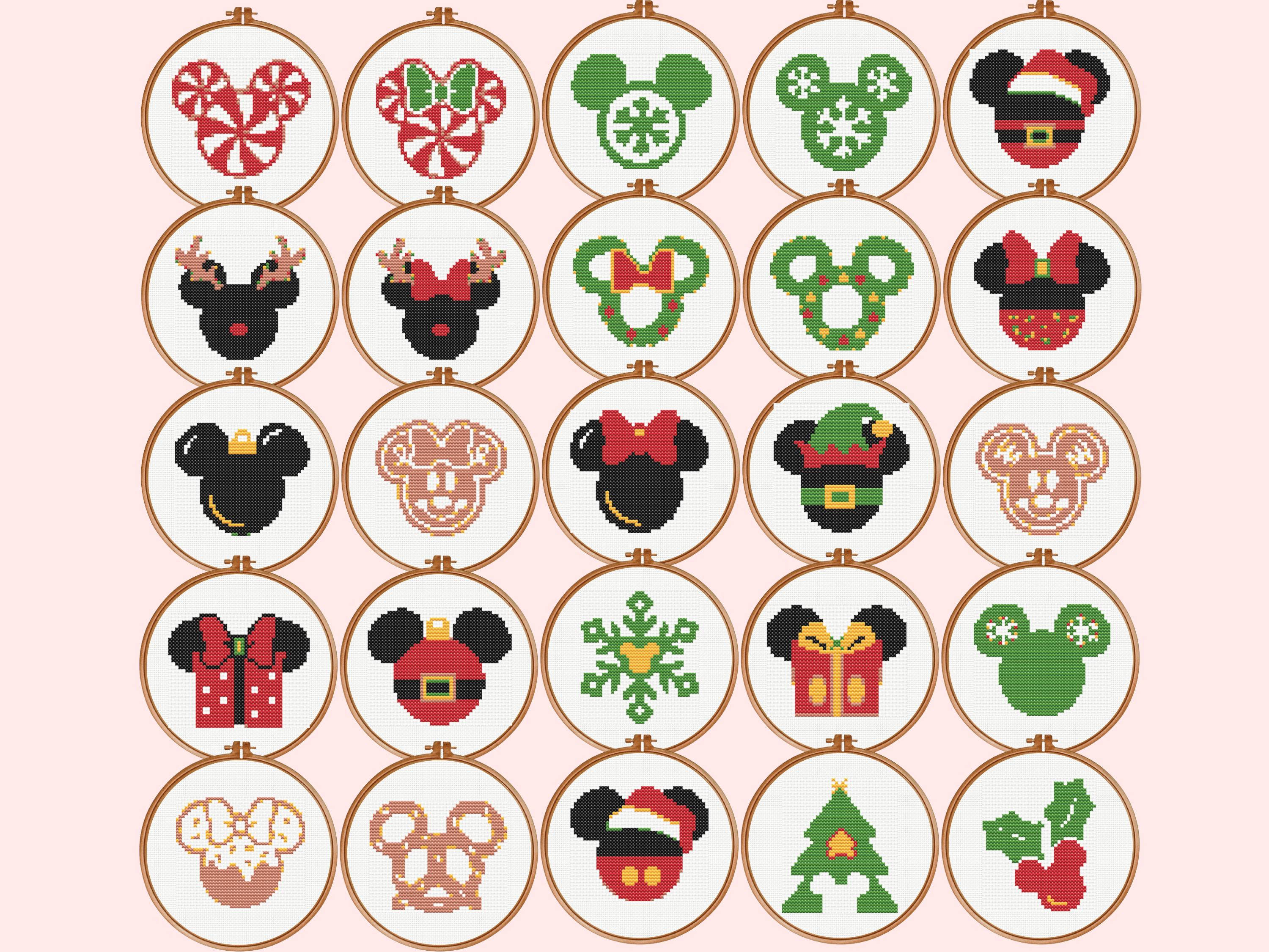 Mickey Mouse Hat Cross Stitch Pattern , Set of 25 Christmas Mickey and Minnie Mouse Hat Cross Stitch Pattern, , instant download