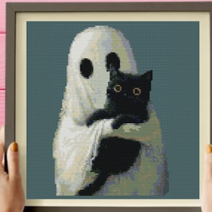 Ghost Cross Stitch Pattern , Cat Cross Stitch Pattern, instant pdf download