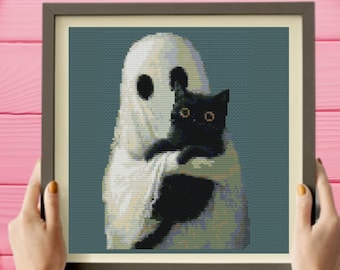 Ghost Cross Stitch Pattern , Cat Cross Stitch Pattern, instant pdf download