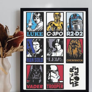 Star Wars Cross Stitch Pattern , Set of 9  Star Wars Icons  Cross Stitch Pattern,  instant download