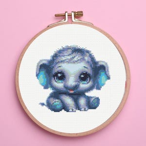 Padrão de ponto cruz de elefante fofo, padrão de ponto cruz de elefante bebê, download instantâneo