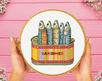Wzór do haftu krzyżykowego „Sardine Can”, wzór do haftu krzyżykowego „Ryba Can”, natychmiastowe pobranie