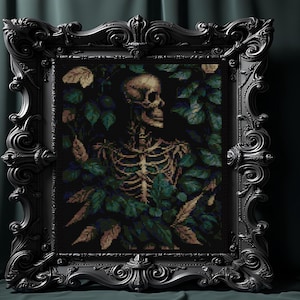 Botanical Skeleton Cross Stitch Pattern , Skull Embroidery, instant pdf download