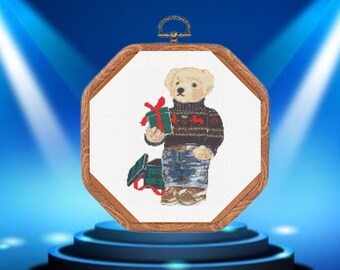 Teddy Bear Cross Stitch Pattern, Christmas Style Cross Stitch Pattern,  instant download