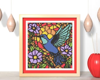 Schema per punto croce di un colibrì, download PDF immediato