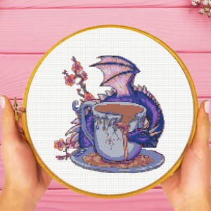 Tea Dragon Cross Stitch Pattern, Tea Cup Dragon Cross Stitch Pattern, Dragon Cross Stitch Pattern, instant download