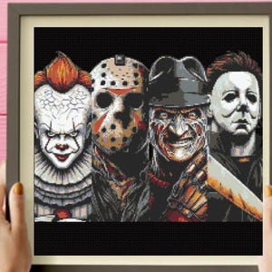 Horror Icons Cross Stitch Pattern, Set of 4 Horror Movie Character Cross Stitch Patterns - Instant Download
