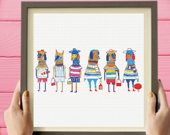 Fashion Dogs CRoss Stitch Pattern,  instant download