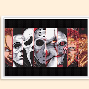Horror Icons Cross Stitch Pattern, Set of 4 Horror Movie Character Cross Stitch Patterns - Instant Download