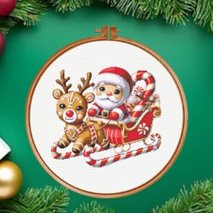 Santa Cross Stitch Pattern, Christmas Deer Cross Stitch Pattern,  instant download