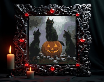 Black Cats Cross Stitch Pattern , Cat Embroidery, instant pdf download