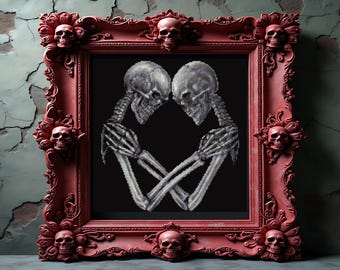 Padrão de ponto cruz Skeleton Lovers, bordado de caveira, download instantâneo em pdf