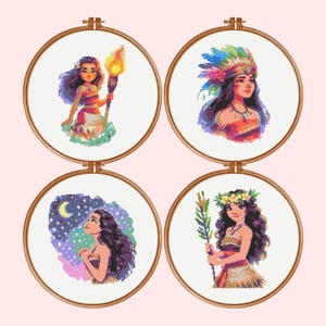 Moana Cross Stitch Pattern , Set of 4 Princess Moana Cross Stitch Pattern, instant download