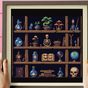 Cabinet of Curiosities Cross Stitch Pattern , Witch Cabinet Cross Stitch Pattern, instant pdf download