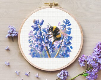 Bee Cross Stitch Pattern, Lavender Cross Stitch Pattern, instant PDF Download