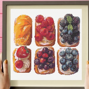 Fruits Cross Stitch Pattern, Fruits on bread Cross Stitch Pattern, instant download
