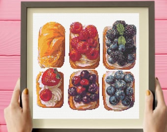 Fruits Cross Stitch Pattern, Fruits on bread Cross Stitch Pattern, instant download