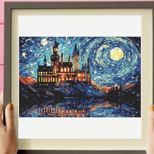 Hogwats Castle Cross Stitch Pattern , Wizarding School Starry Night, instant download