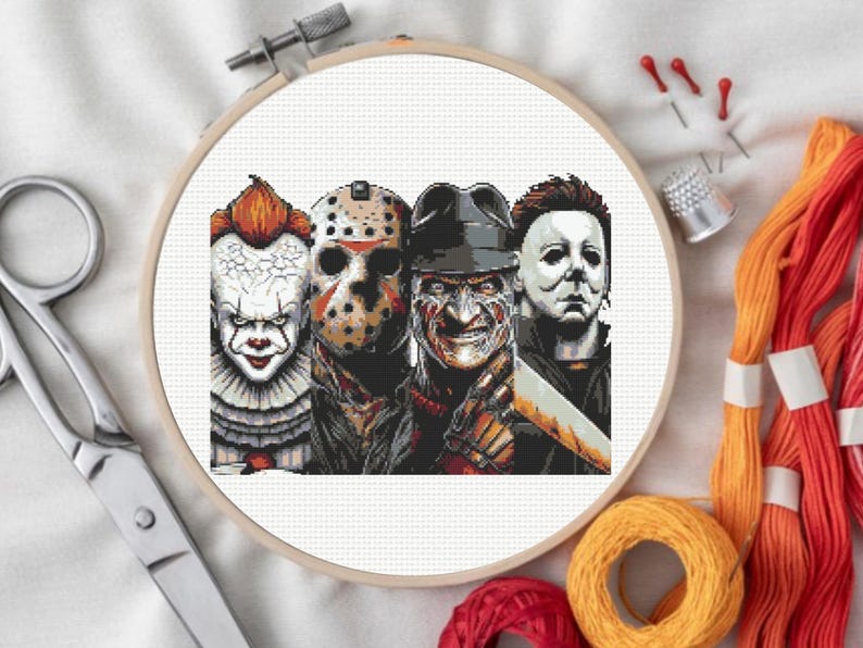 Horror Icons Cross Stitch Pattern, Set of 4 Horror Movie Character ...