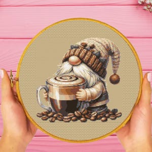 Kaffee Wichtel Kreuzstichmuster, Kaffeeliebhaber Kreuzstichmuster, sofortiger Download