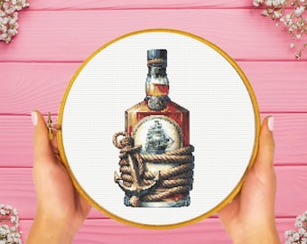 Whiskey Cross Stitch Pattern, Whiskey Bottle Cross Stitch Pattern, instant download